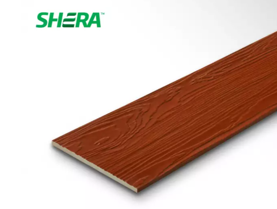 ไม้ฝาเฌอร่า รุ่นขอบตรง ลายสัก สีแดงเชอรี่