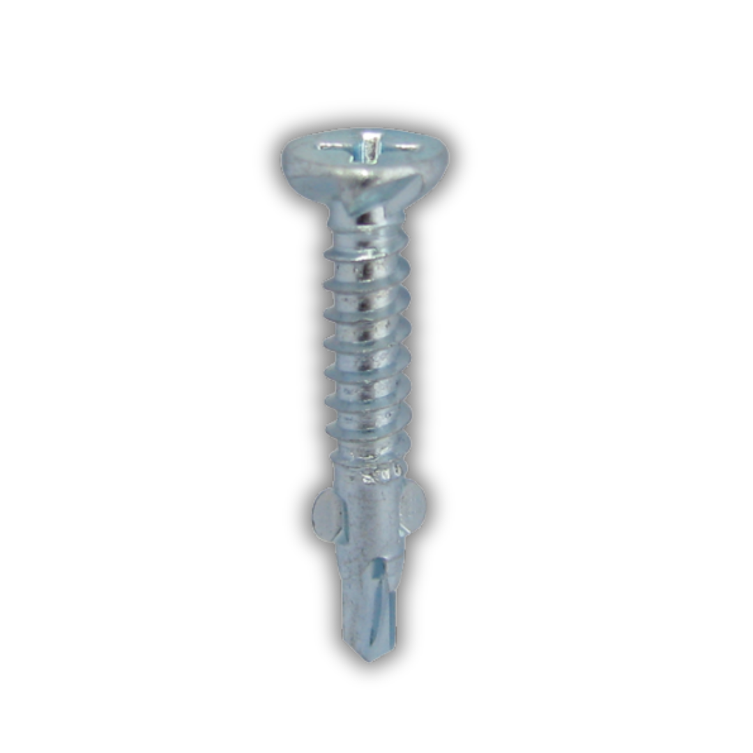 สกรูปลายสว่านหัว F PHIL มีปีก ชุบสีขาว