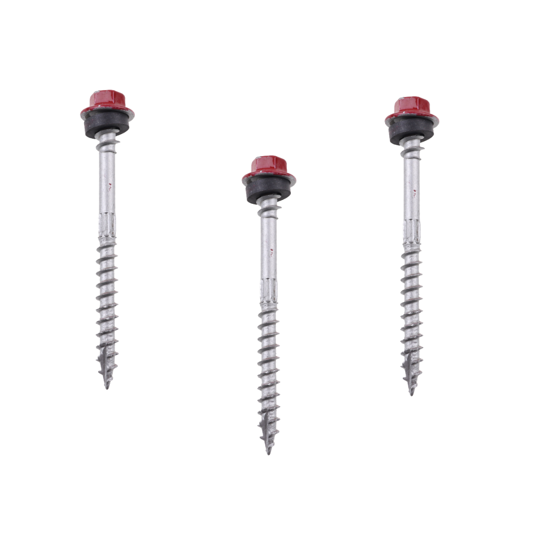 สกรูสันลอนสำหรับแปไม้ สีแดง ตรามั่งมี ขนาด 12x65 มม